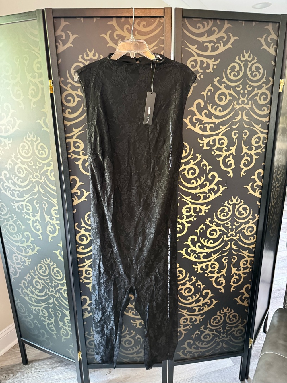 Fashion Nova Black Lace Cap-Sleeve Jumpsuit